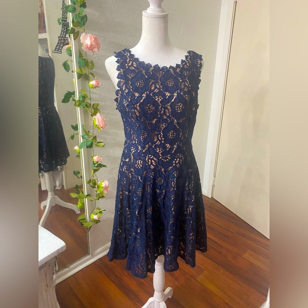 Navy Blue with flesh tone dress